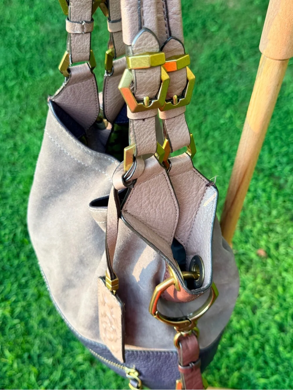 orYANY Sydney Taupe Suede & Dark Brown Leather Hobo Bag